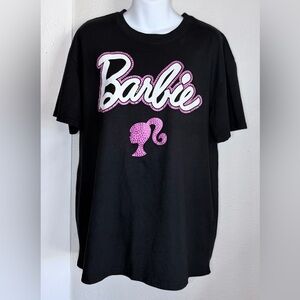 Barbie Black Pink Sequin Logo Short Sleeve T-Shirt Unisex Large